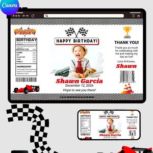 Red and Black Racing Birthday Invitation & Thank You Card – Editable Canva Template | Race Car Party for Boys | Instant Download