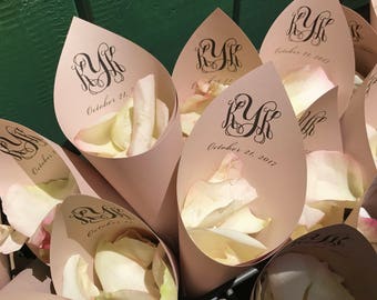 Personalized Wedding Petal Favor Cones (Shown in Rose Gold)