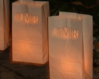 Personalized Wedding Candle Luminary Bag (White) with Custom Laser Cut Monogram