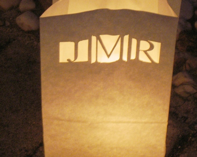 Wedding Candle Luminary Bags in White With Custom Laser Cut Monogram Private Sale for