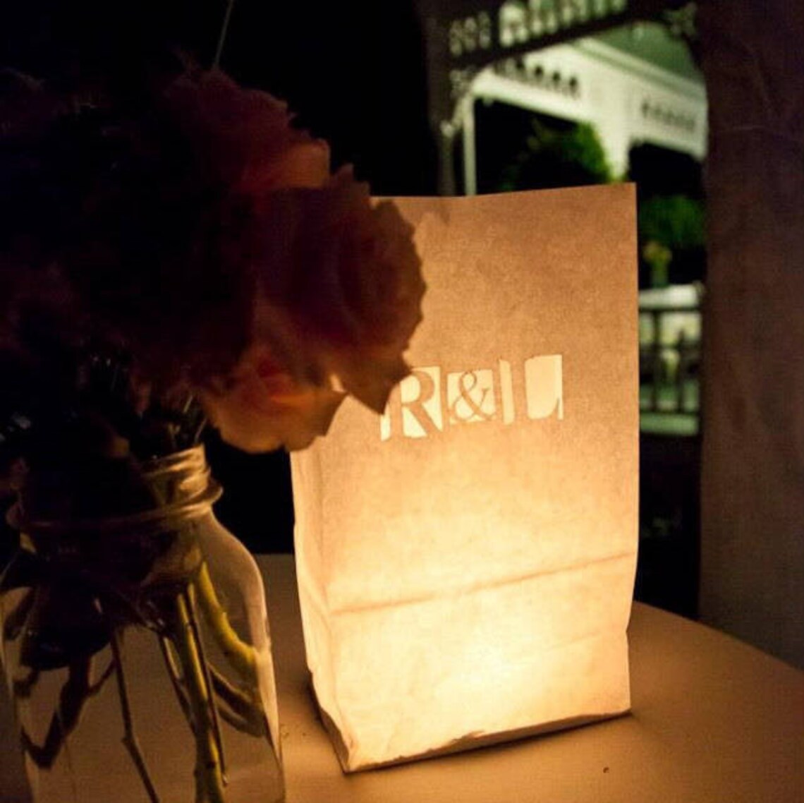 Luminary Bag With Personalized Laser Cut Monogram white Etsy