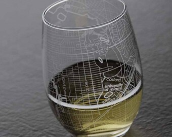 Coral Gables Engraved Stemless Wine Glass