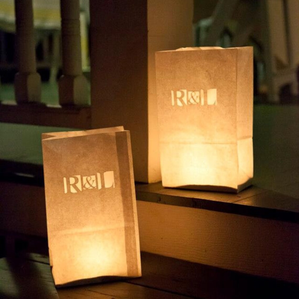 Luminary Bag With Personalized Laser Cut Monogram white Etsy