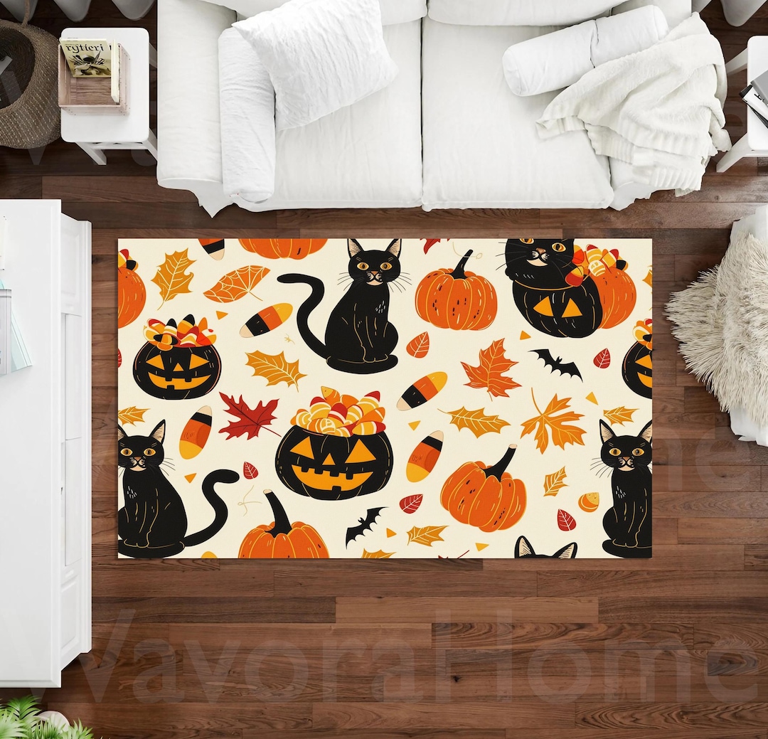 Halloween Black Cat Pumpkin Rug: Spooky Autumn Decor - Etsy