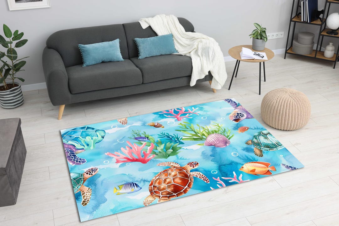 Aquatic Rug Sea Turtle & Coral Reef Rug: Underwater Kids Playroom Decor - Etsy ...