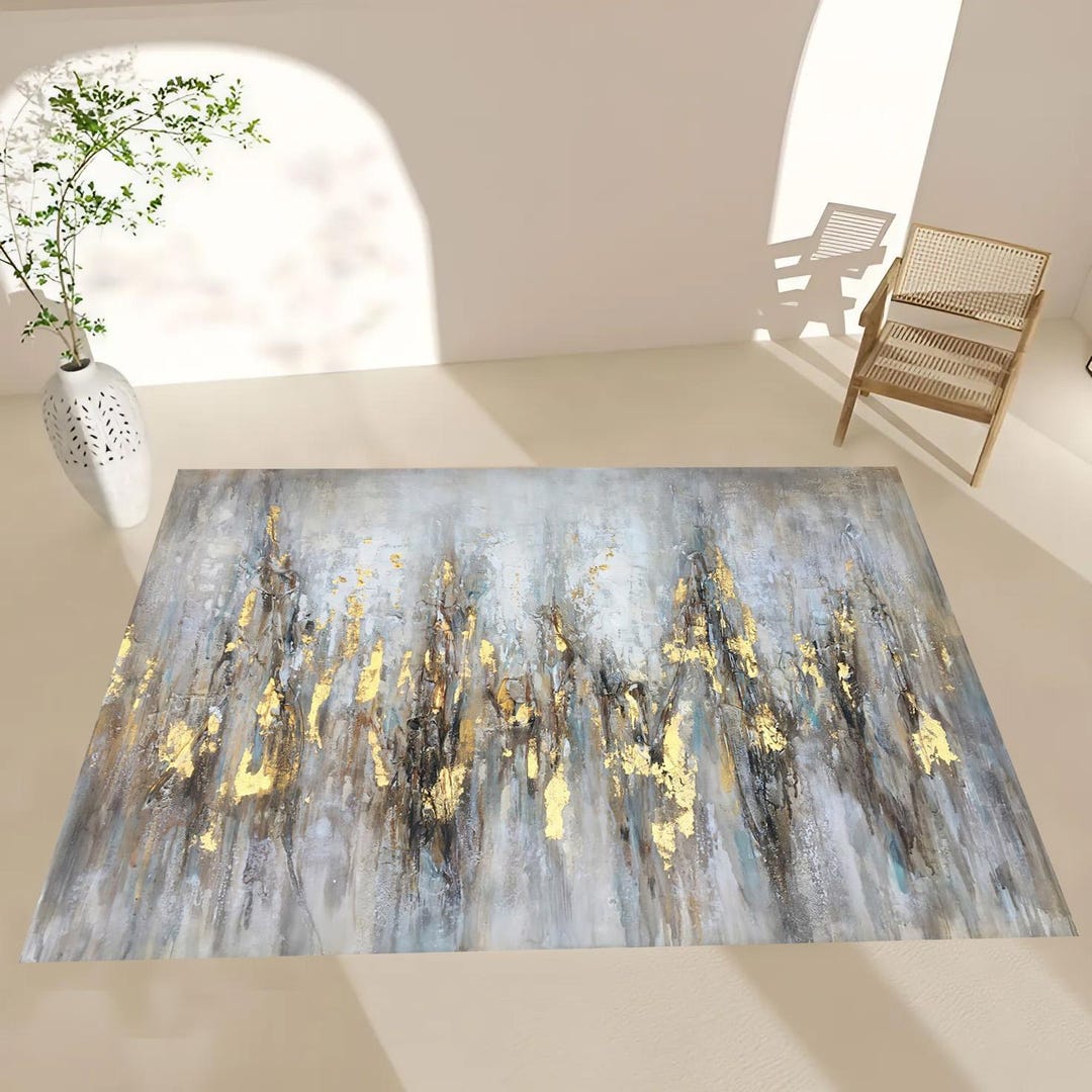 Abstract Gold Area Rug: Modern Metallic Accent, Gray Polyester - Etsy