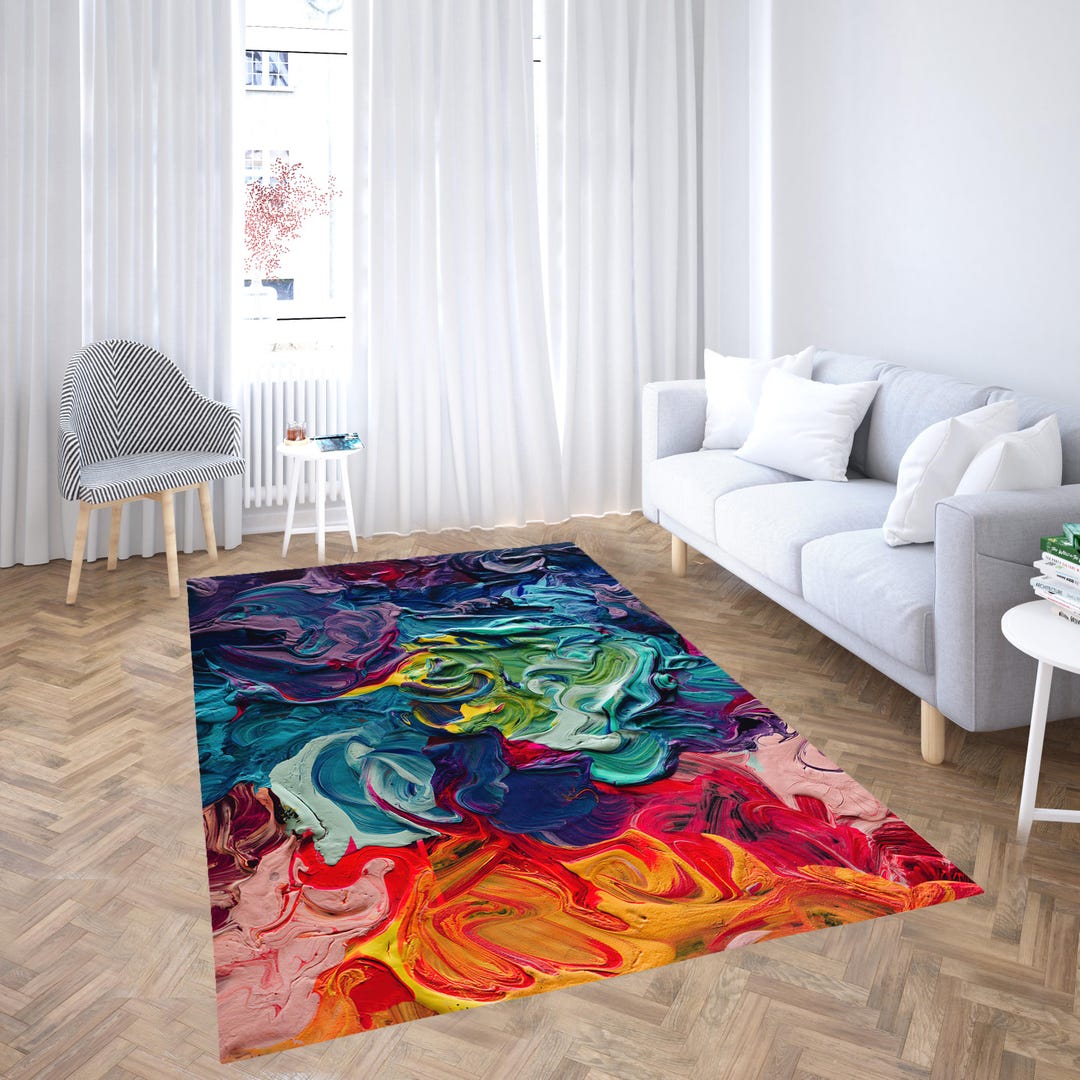 Abstract Color Splash Rug: Modern Artistic Polyester Floor Mat - Etsy