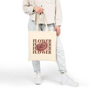 Flower Power Cotton Canvas Tote Bag, Floral Eco-Friendly Shopper, Reusable Grocery Bag, Beach Tote, Gift for Mom