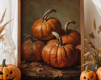 Vintage Pumpkin Still Life Print | Rustic Fall Harvest Wall Art | Thanksgiving Autumn Decor | Farmhouse Pumpkin Poster | Kitchen Printable