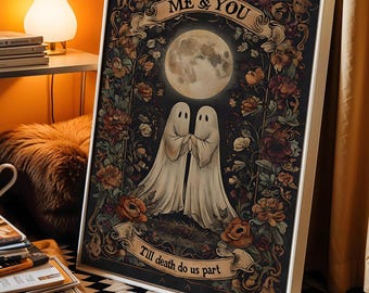 Arte de parede para casal fantasma Eu e Você | Impressão gótica Até que a Morte nos Separe | Presente de casamento assustador | Download digital romântico para impressão de Halloween
