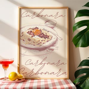 Carbonara Spaghetti Wall Art – Italian Pasta Kitchen Poster – Foodie Gift, Cafe Decor, Restaurant Print, Chef Illustration Art