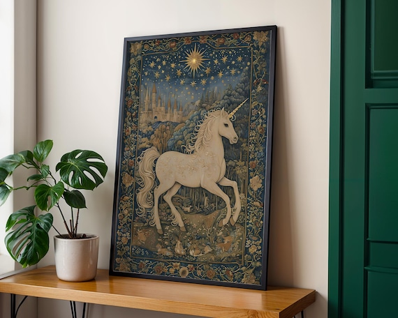 Vintage Unicorn Wall Art | Enchanted Castle Tapestry Style Printable | Fairytale Fantasy Cottagecore Decor | Magical Digital Download