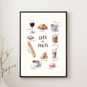 French Bakery Wall Art, Paris Cafe Decor, Croissant Coffee Kitchen Poster, Coffee Shop Wall Art, Pastry Art, French Food Illustration