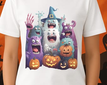 Funny Monster Halloween T-Shirt, Spooky Cartoon Pumpkin Tee