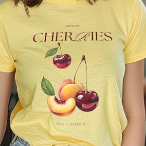 Sweet Cherries & Peach Graphic Tee: Summer Fruit Shirt