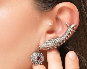Handmade Silver Fish Ear Cuff – Boho Ear Climber Earrings