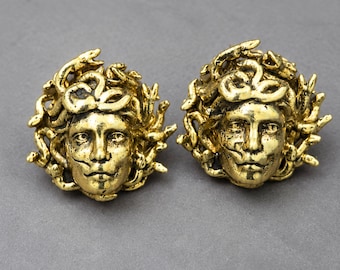 Medusa Stud Earrings in 14K Gold Plateted Bronze, Greek Mythology Jewelry, Gorgon Earrings, Snake Hair Goddess Studs, Feminist Gift for Her