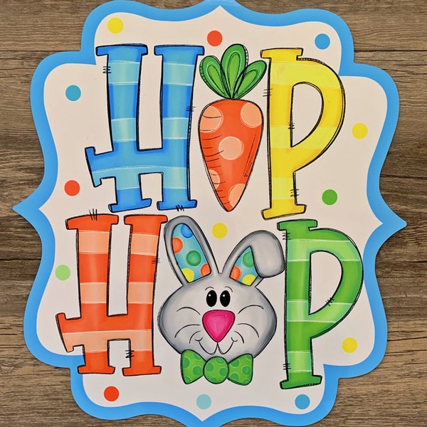 Easter hip hop bunny metal wreath sign #461 , wreath attachment , wreath supplies.