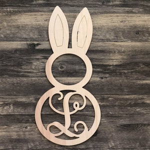 21x10 Bunny With Monogram Door Hanger Sign - Door Hanger - Wood Sign - Easter Bunny