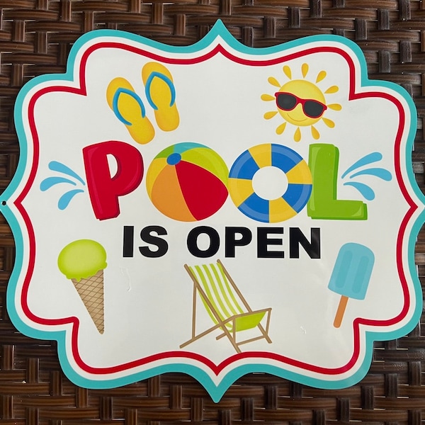 11.7x10.2" Pool is open frame wreath sign #1115 metal sign, wreath attachment, wreath supplies