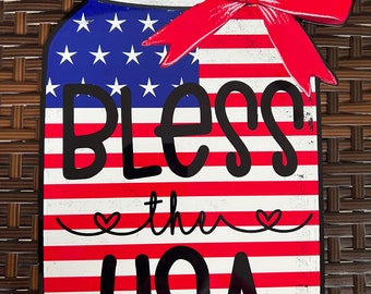 Patriotic Jar Bless the USA wreath sign #1125 Metal sign, Wreath attachment, Wreath supplies. Please read the description