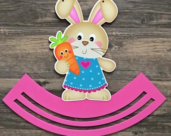18x15 Bunny With Carrot Door Hanger Sign With Rails -  #59 - Door Hanger - Wood Rails - Metal Sign - Easter - Wreath Form