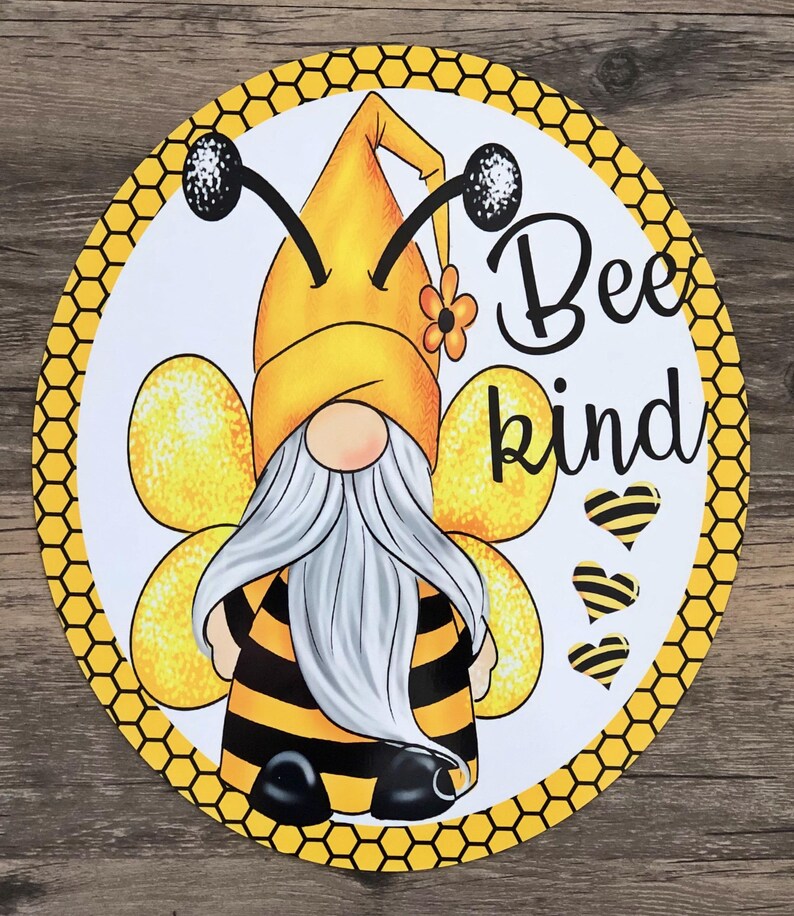 10x11 Bee Kind Gnome Wreath Sign 286 Wreath Sign Metal | Etsy