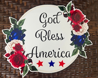 13.2x9.8" Patriotic God Bless America Wreath sign #1145 Wreath attachment, Wreath supplies, Metal sign, Please read the description