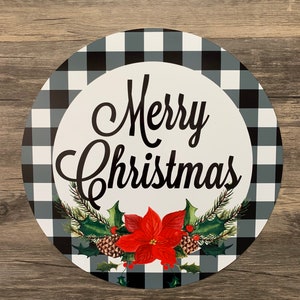 Merry Christmas Plaid Wreath Sign -#153- Wreath Sign- Metal Sign- Christmas Sign