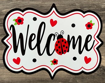 Spring welcome ladybug wreath metal sign #712, wreath attachment, wreath supplies.