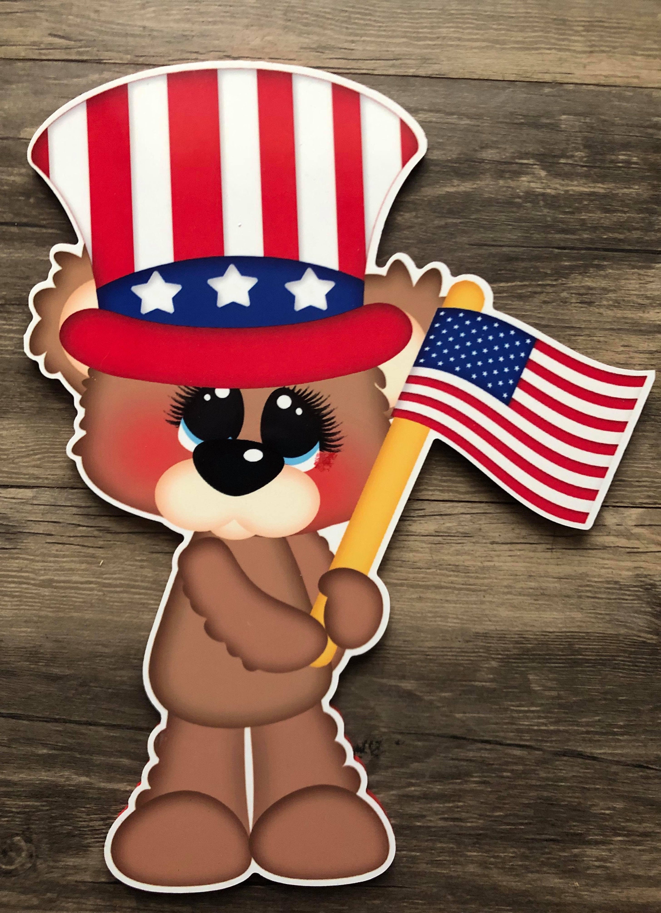 11.5x10.5 Patriotic Bear Wreath Sign Patriotic Metal Sign Wreath Sign #60 4th of July Bear America