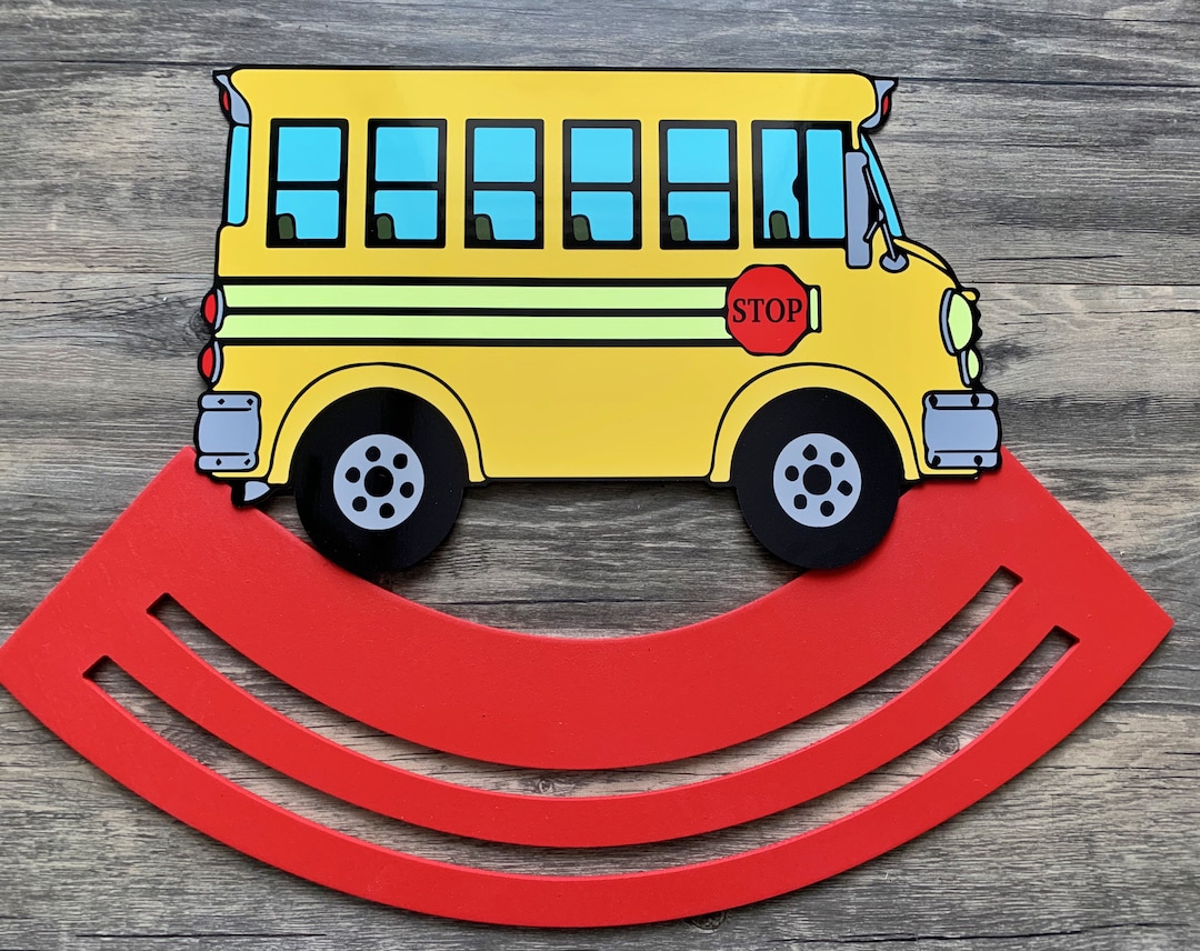 School Bus Railing 18x19” School Bus Wreath Rails #493, Door Hanger Metal Sign With Wood ...