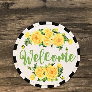 Yellow Rose Welcome Sign For Wreath - #78 - Wreath Sign - Metal Sign - Welcome