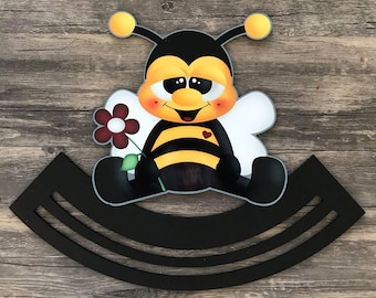 18x14&quot; Bee Sign With Rails - Door Hanger - #85 - Sign With Rails - Wood Sign - Wood Rails - Bee - Spring Sign