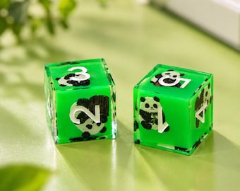 Cute Panda Resin Mahjong Dice Set of 2, Bright Green D6 Dice Pair, Animal Theme Mahjong Accessories, Mahjong Lover Gift
