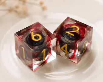 Red & Black Swirl Resin Mahjong Dice Set of 2, Gold Number D6 Dice Pair, Clear Mahjong Accessories, Mahjong Lover Gift,Unique Mahjong Gift