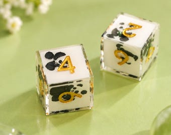 Cute Panda Resin Mahjong Dice Set of 2, Gold Number D6 Dice Pair, Clear Mahjong Accessories, Mahjong Lover Gift,Mahjong Lover Gift