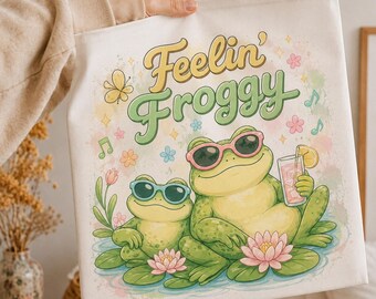Feelin’ Froggy PNG, Cute Frog Shirt Design, Funny Frog Sublimation PNG, Retro Animal Digital Download