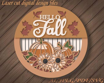 Hello Fall Door Hanger SVG , Pumpkin Svg ,Fall Porch Door Sign ,Laser Cut Files , Fall Welcome Sign Svg ,Fall Decor - Glowforge Cricut