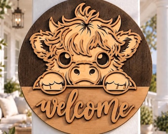 Highland Cow Welcome Sign, Laser Cut SVG File (Digital Download)