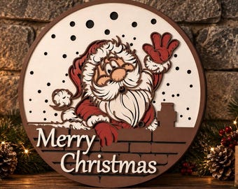 Merry Christmas Door Hanger SVG,Santa Round Sign,Laser Cut File
