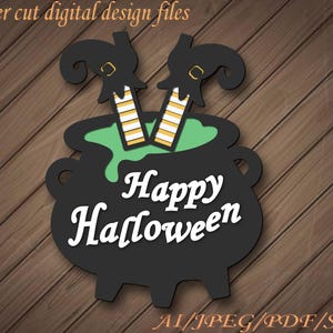 Halloween Witch Cauldron Sign SVG, Glowforge Laser Cut File