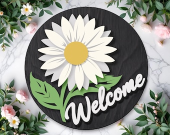 Welcome Daisy Sign,Door Hanger Svg,Laser Cut SVG File (Digital Download)