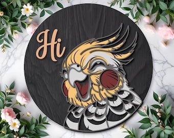 Layered Parrot Welcome Sign SVG | Laser Cut Door Hanger (Digital Download)