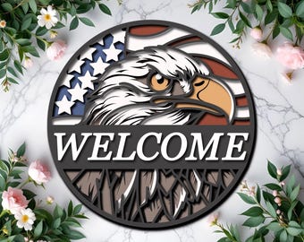 Patriotic Eagle Door Hanger SVG, Patriotic Laser File (Digital Download)