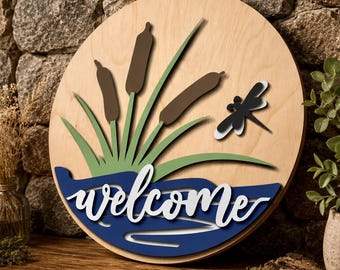 Cattail Dragonfly Welcome Sign SVG | Laser Cut File (Digital Download)