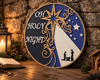 Nativity Scene Sign,SVG Laser Cut File,Cricut, Round Door Hanger Design, Christmas Decor