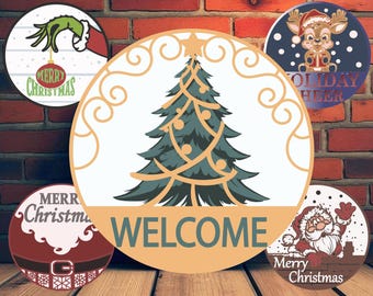 Christmas Laser Cut Sign Bundle, Door Hanger SVG (Digital Download)