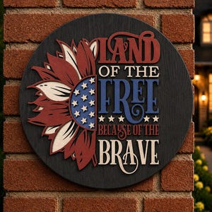 American Flag Sunflower Door Hanger SVG, Patriotic Laser File (Digital Download)