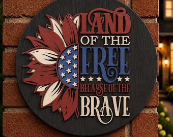 American Flag Sunflower Door Hanger SVG, Patriotic Laser File (Digital Download)